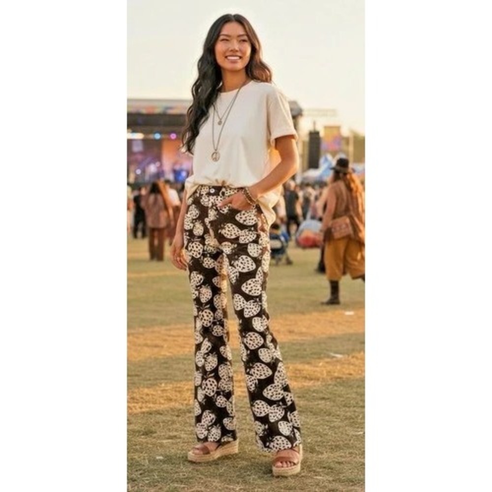 Urban Outfitters BDG Strawberry Print 90s Bootcut Pants Brown 27 Retro 90s
